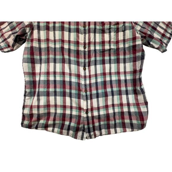 Woolrich Mens Plaid Short Sleeve Button-Up Shirt L Burgendy Green - Picture 5 of 14
